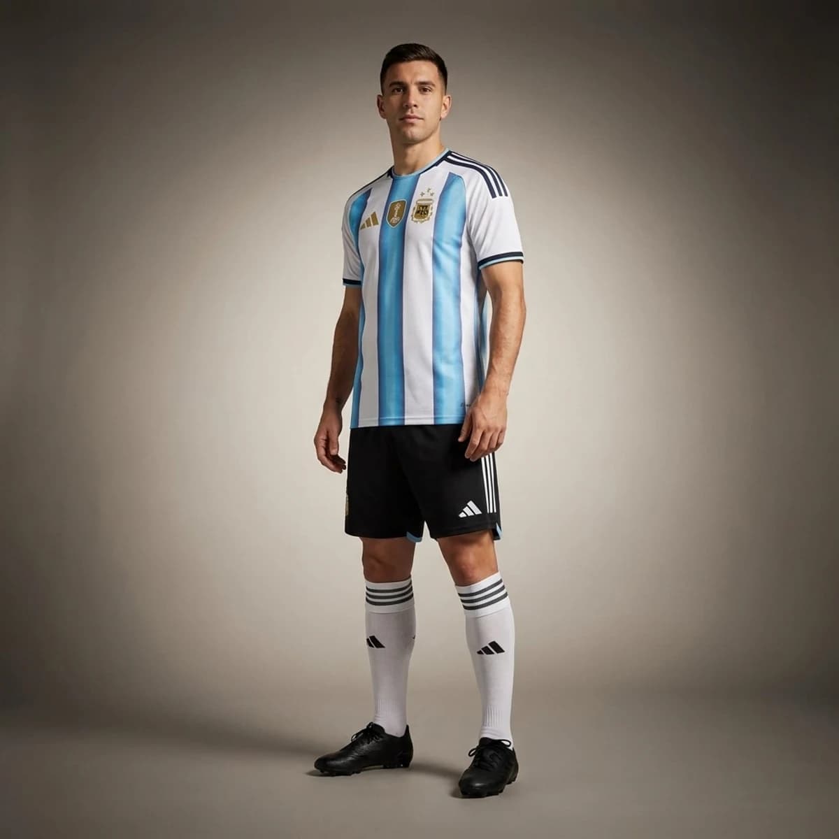 Argentinië Thuisshirt 2026 — gedragen door model in compleet thuistenue met bijpassende broek en sokken