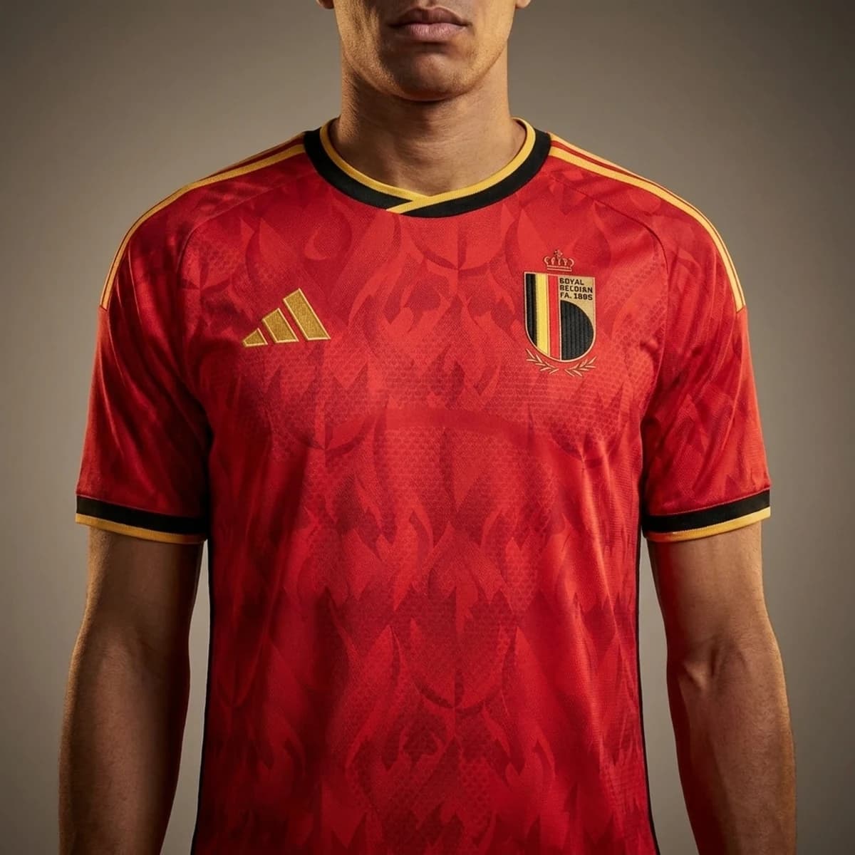 België Thuisshirt 2026 — close-up van embleem, logo en stof