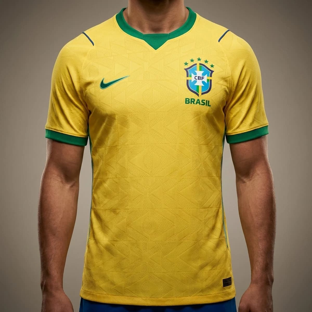 Brazilië Thuisshirt 2026 — close-up van embleem, logo en stof