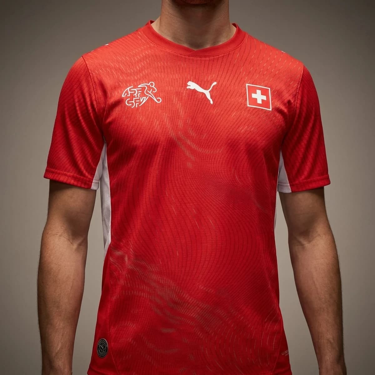 Zwitserland Thuisshirt 2026 — close-up van embleem, logo en stof