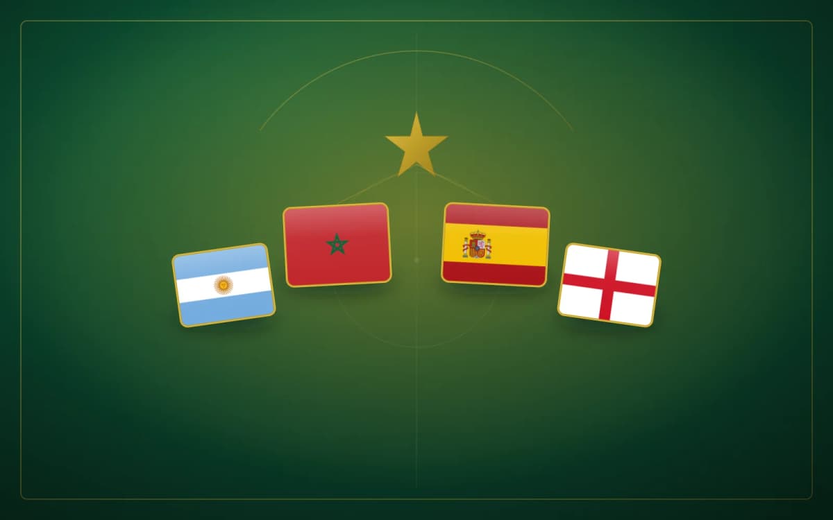 Smaragdgroene WK 2026 finale-cover met de vlaggen van de vier kanshebbers onder een gouden top